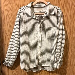 LOFT Casual Striped Button Down Shirt - Navy and White